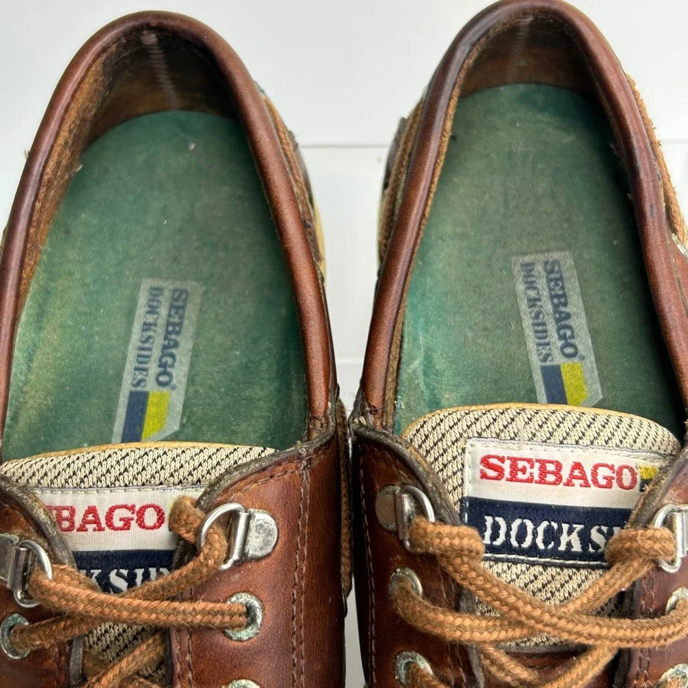 Sebago Docksides Mens 9 Brown Leather Mesh Boat‎ Shoes Deck 393 7056 Clovehitch